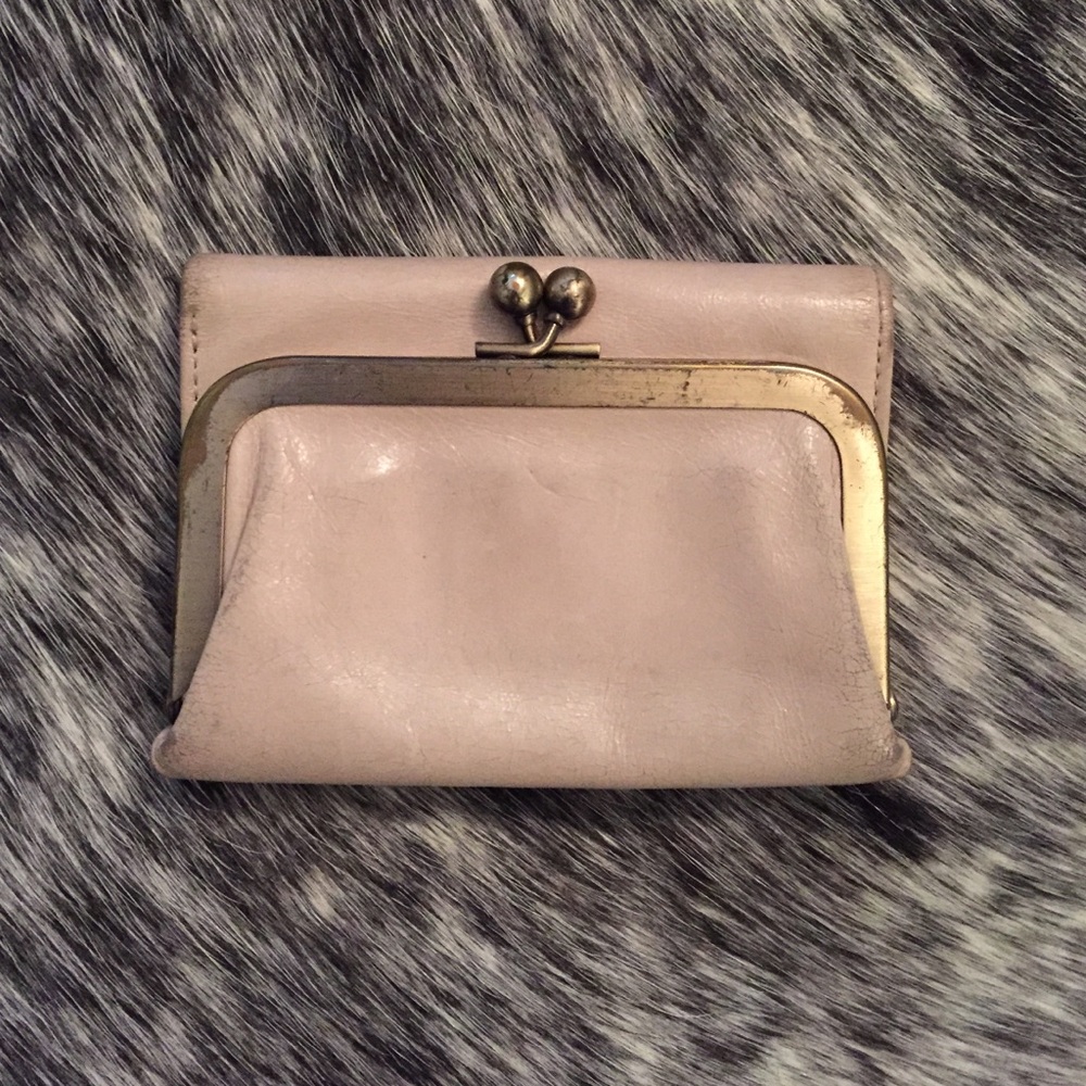 HOBO Light Pink Leather Kiss-Lock Coin Purse with Brass Frame